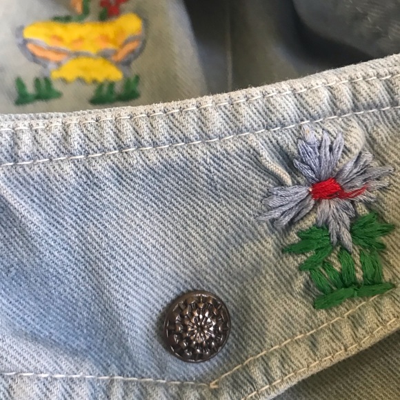 Your favorite 70s cotton denim hand-embroidered mushrooms lady bug Boho  shirt ! - Picture 15 of 16